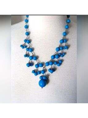 TALBOTS BLUE BEADED NECKLACE 18-21" NWOT
